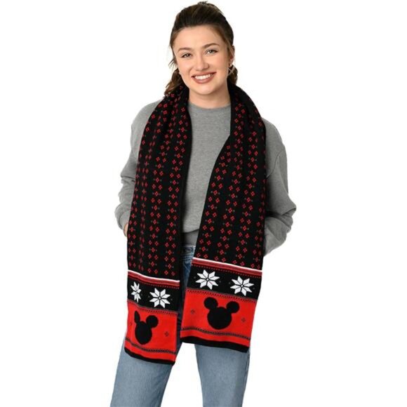 Disney Adult Scarf - Mickey & Minnie Mouse Skellington Print Knit Winter Scarf - Picture 3 of 7